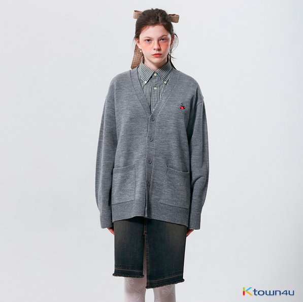SMALL CHERRY V NECK CARDIGAN KS_MELANGE GRAY - OUR K - POP