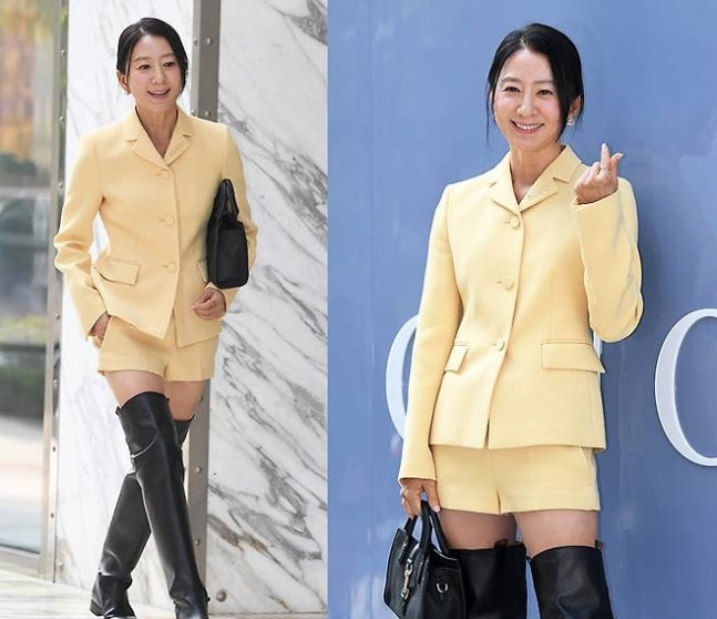 Kim Hee-ae Stuns in Chic Yellow Short Set and Long Boots at Luxury Brand Launch Event