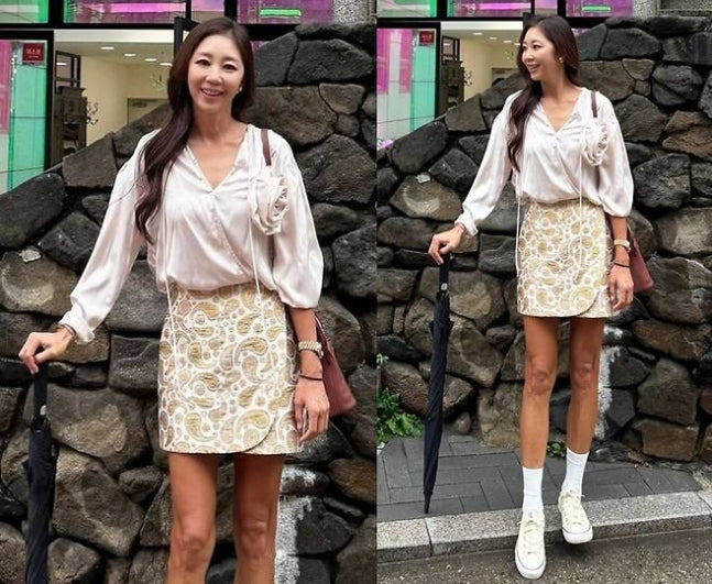 Jeon Mira Stuns in Romantic Blouse and Flirty Miniskirt, Showcasing Chic Style on Instagram