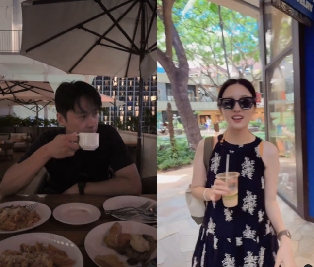 Kim So-young shares adorable moments with husband Oh Sang-jin while enjoying coffee in Hawaii, highlighting their family life and travel plans.