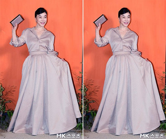 Choihwa-jung stuns in elegant beige dress at a luxury skincare event, showcasing her youthful beauty - OUR K-POP