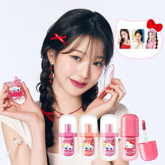 [AMUSE] HELLO KITTY LIMITED EDITION SET (LIP & CHEEK CELL PHONE 01 APPLE SODA + JEL - FIT TINT 11 AMETHYST ROSE + JEL - FIT TINT 06 SEOUL GIRL) - OUR K - POP