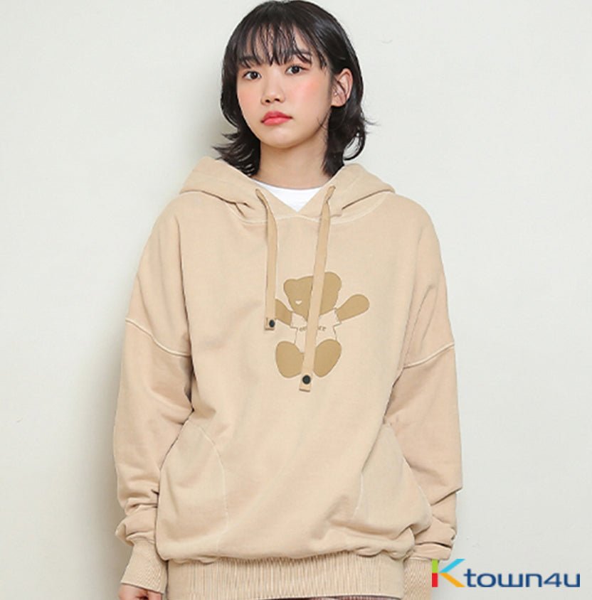 AQO Pigment Bear Hoodie [Beige] - OUR K - POP