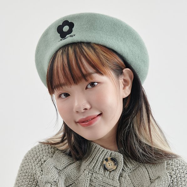 ★Event!★ Flower Wool Beret [Green] - OUR K - POP